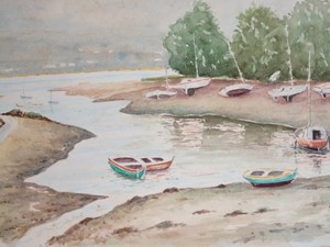 Détails Sur Beau Dessin Aquarelle Vue Marine Bateau Plage Puldu Finistere Quimper Bretagne