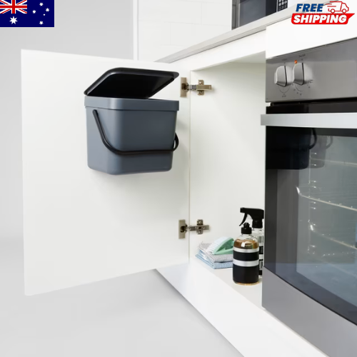 7L Rectangular Flip Top Bin Kitchen Food Scraps Trash Rubbish Garbage Can Grey* - Picture 1 of 7