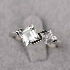 Genuine Green Amethyst Square Gemstone 925 Sterling Silver Women Designer Ring