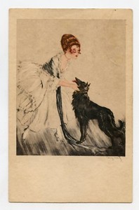 Louis Icart Femme Et Son Chien Woman And Her Dog Frau Hund Ebay