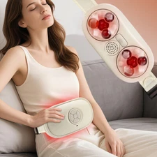 Electric Abdominal Massager LED Light Heating Bian Stone Kneading Waist Massager