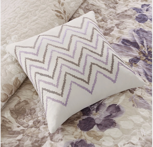 Madison Park Luna 6 Piece Printed Quilt Set with Throw Pillow Floral Bedding Set - Picture 2 of 5