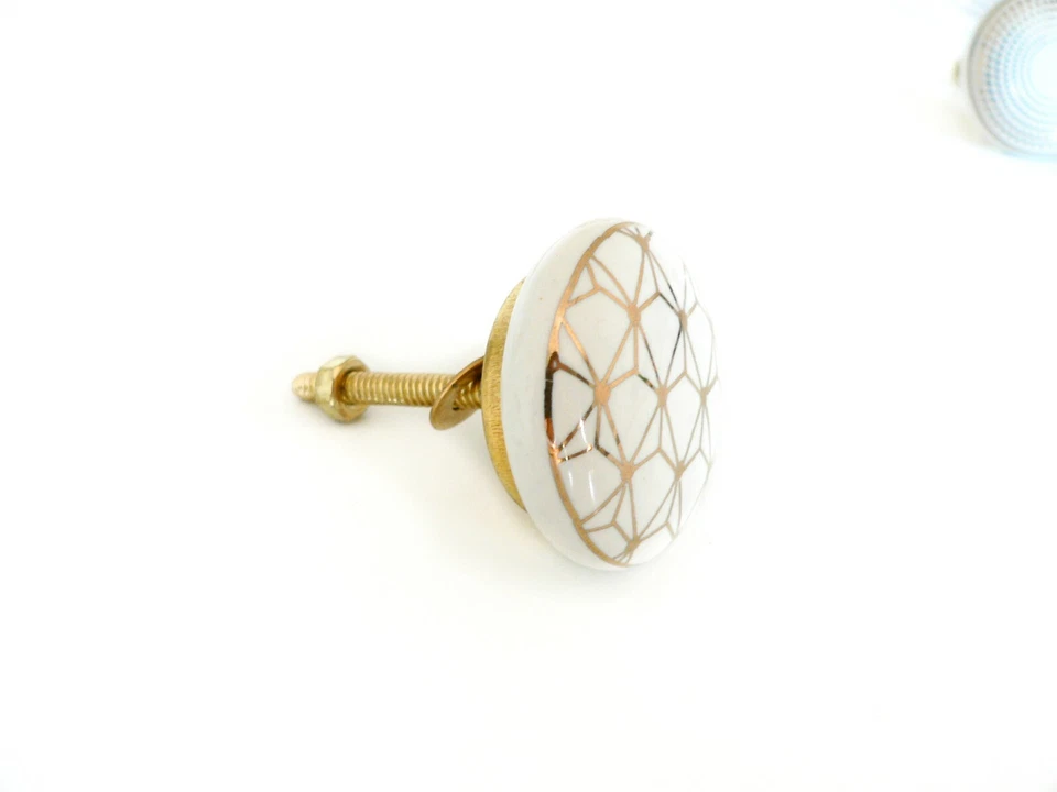 Möbelgriff Knopf Knauf Griff Türknopf Schubladengriff Keramik 4 cm Weiß Gold - Bild 4 von 4