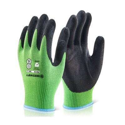 Beeswift Kutstop Micro Schaum Schwarz Nitril Palm Cut Level 5 Handschuhe Grün