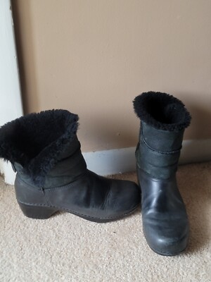 Dansko Stormy BlackLeather Shearling Fleece Line Roll Up Roll Down Bootie 9.5