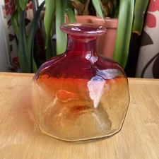 Blenko by Don Shepherd Tangerine Facet line vase #8018 Amberina Glow 1981