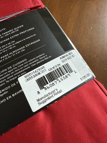 Ralph Lauren NUOVO 4 PEZZI set lenzuola regina Dunham raso ammiraglio rosso 300 TC ELEGANTE - Foto 4 di 9