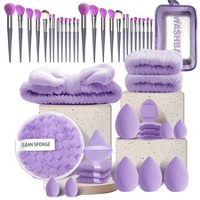 47Pcs Purple Makeup Brushes Set for Women, Professional purple