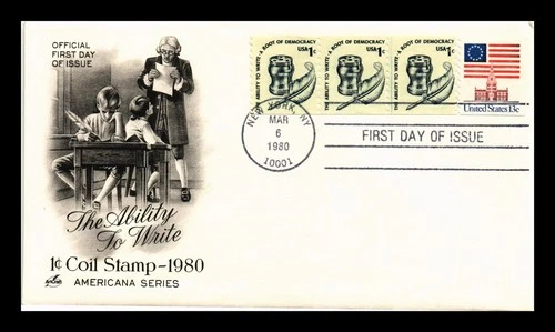 DR JIM STAMPS US COVER ABILITY TO WRITE 1C COIL AMERICANA SERIES FDC COMBO