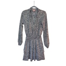 Show Me Your Mumu Tatum Black White Long Sleeve Tiered Mini Dress, Size Medium