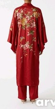 Vintage 50s Authentic Silk Embroidered Japanese Kimono Long Robe w/ Florals