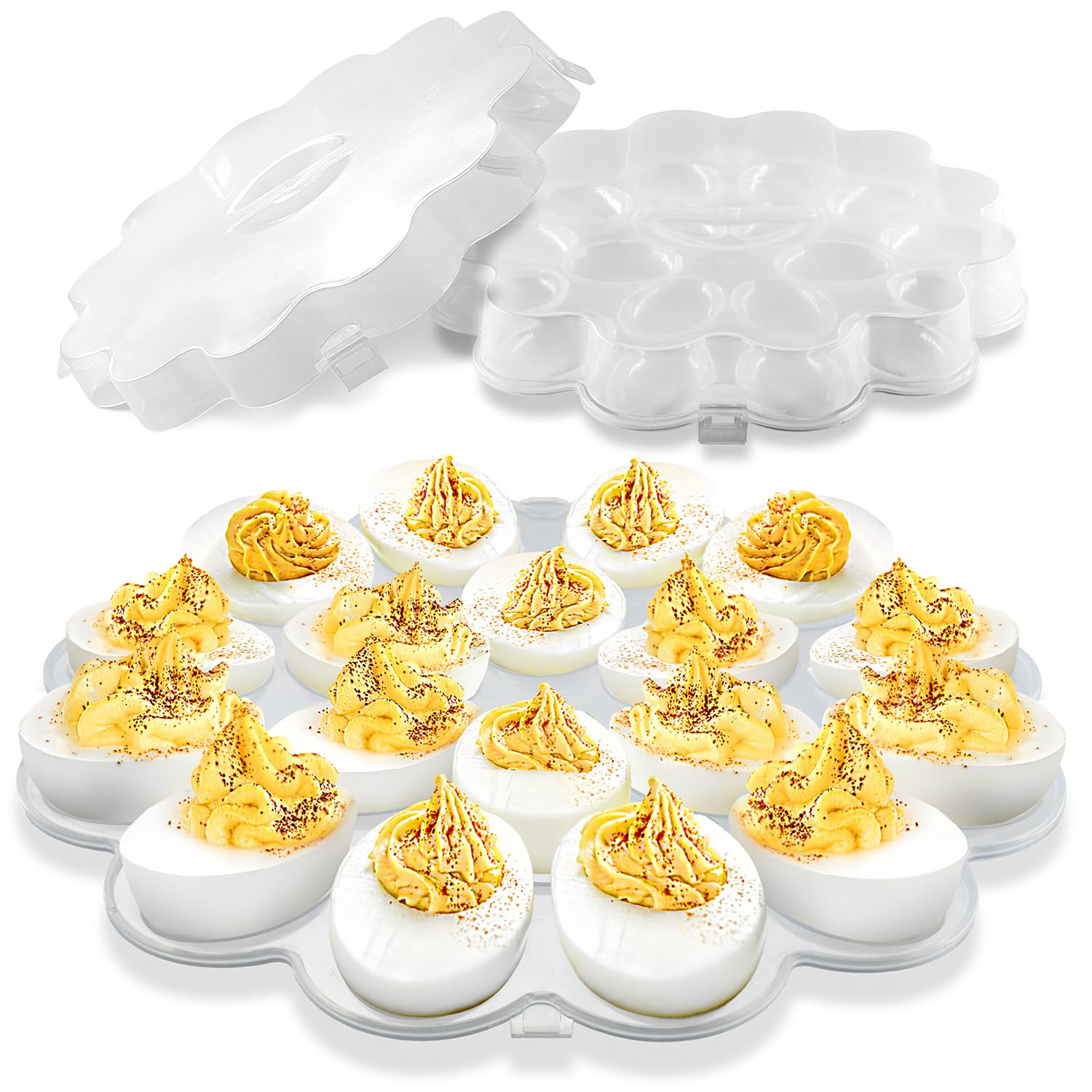 White Deviled Egg Platter with Lid – 18 Egg Slots for Parties & Kitchen