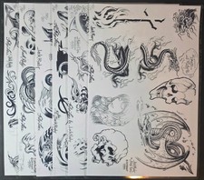 RARE 1995 VINTAGE Jack Rudy, Filip Leu Traditional 6 Sheet Tattoo Flash Set.