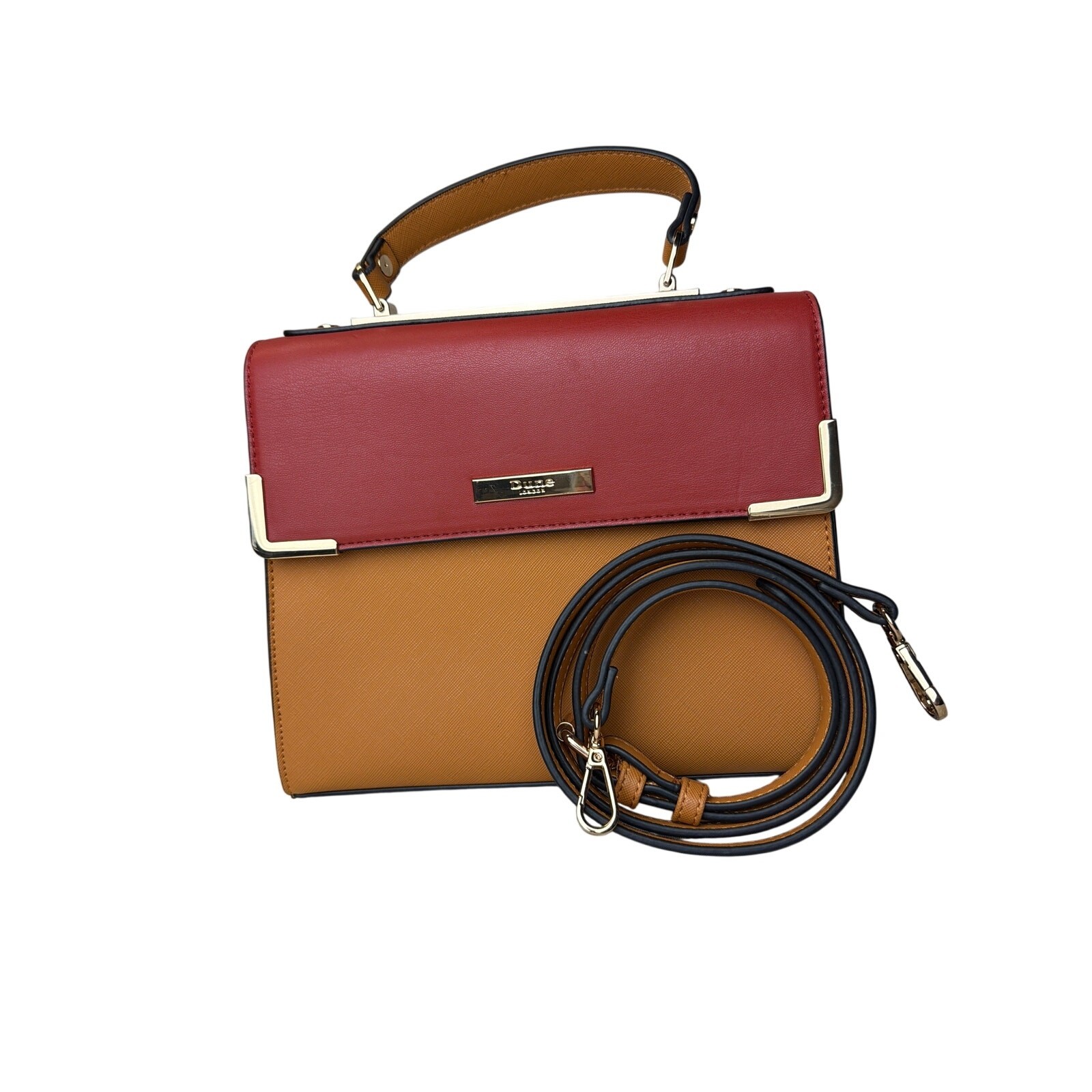 Dune London Structured Satchel Handbag Two-Tone Rust Red Tan Crossbody Bag