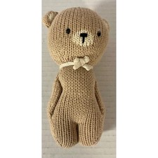Knit Teddy Bear Plush Unisex Small Tan Handmade in Peru Stuffed Animal Rattle