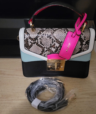 ALDO Small Multicolor Snake Print Colorblock Top Handle Satchel Detachable Strap