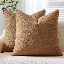 Pack of 2 Textured Boucle Throw Pillow Covers Soft Tobacco Brown Decorative A...