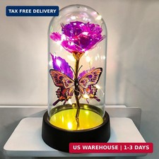 Glass Rose in Glass Dome, Light Up Flower, Eternal Roses - Valentines Day Gifts