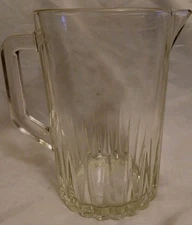 Vintage Rare MCM Heavy Glass Water Pitcher Ribbed Base Barware Made Mexico   641