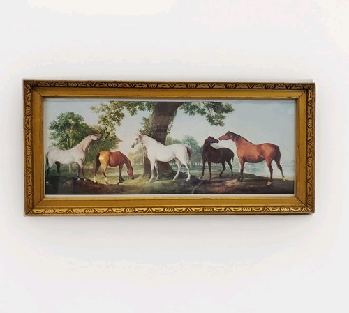 VTG George Stubbs Horse Print Five Brood Mares Gold Frame Cottage Pastoral AS IS
