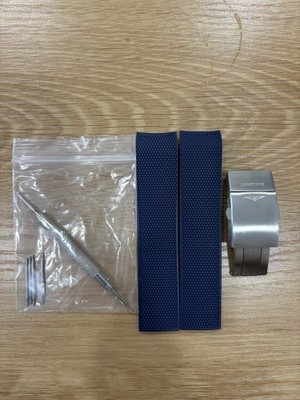 Longines Blue Rubber Two-Piece Wristwatch Band Strap w-19mm -Silver Steel Clasp