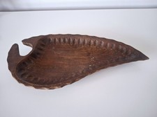 Vintage Hand Carved Wooden Leaf  Shaped Serving Tray | Rustic Folk Art Decor