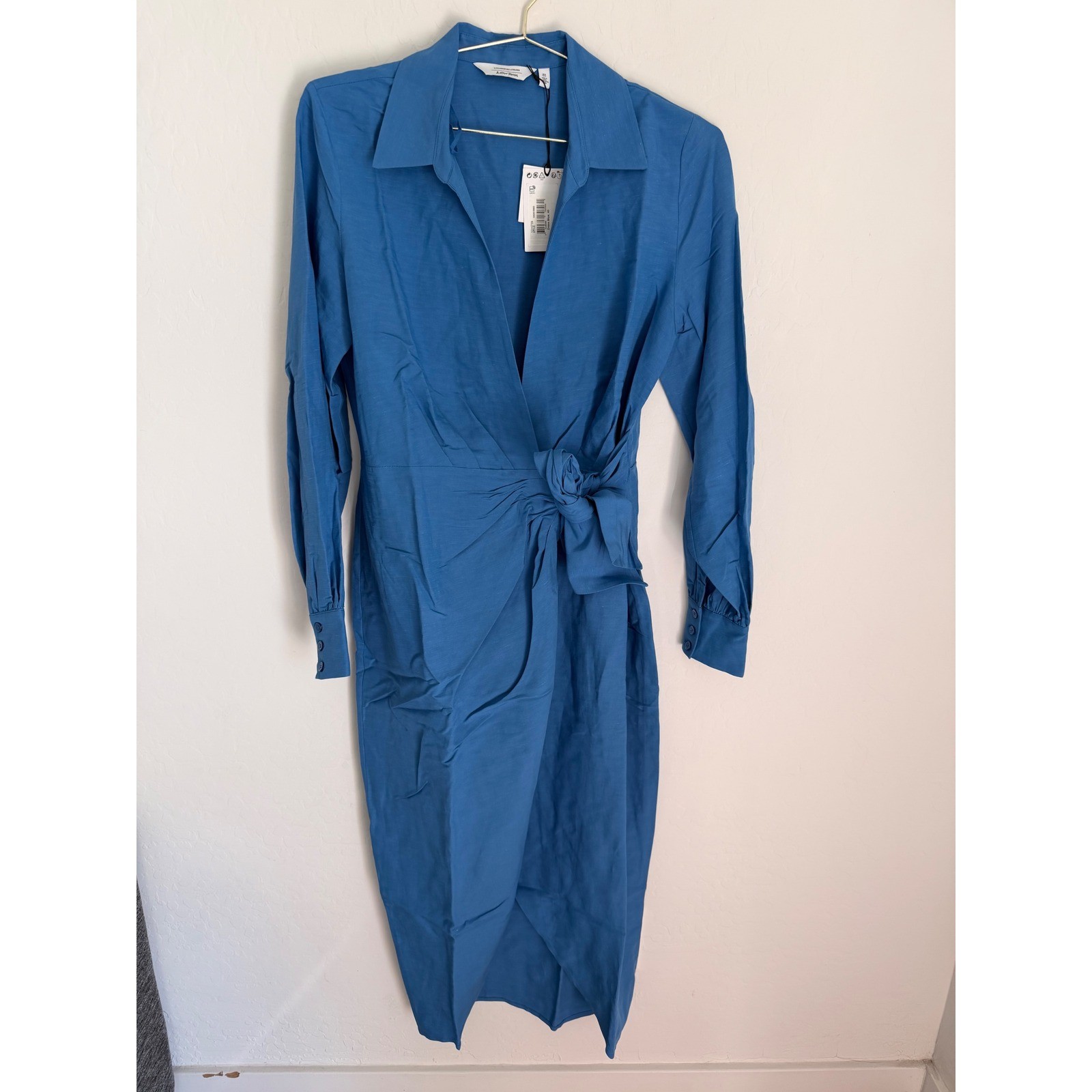 & OTHER STORIES & Other Stories Collared Long Sleeve Linen Old Money WrapMidi Dress Sz 8 NWT