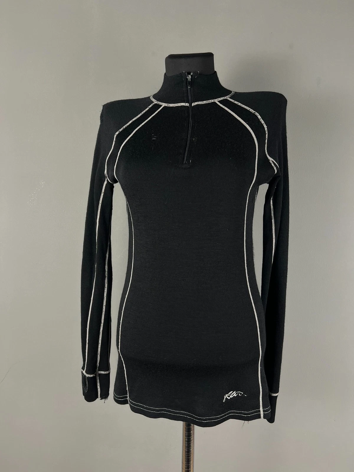 Kari Traa Pure 100% Merino Wool Base Layer Top Women’s Medium Black Half Zip