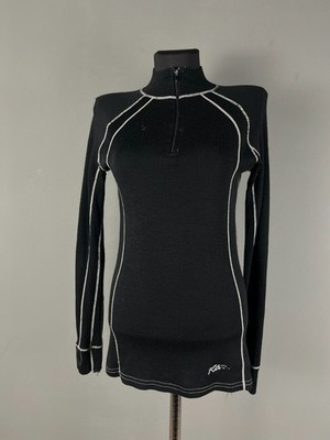 Kari Traa Pure 100% Merino Wool Base Layer Top Women s Medium Black Half Zip