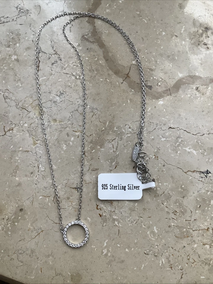 Juwelkerze Halskette 925 Sterling Silver Kreis mit weißen Steinen *neu*