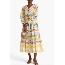 Farm Rio Tropicolors Beaded Midi Dress Off White XS 100% Cotton NWT