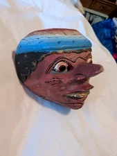 Vintage 7” Mexican Guerrero Wooden Carved  Mask Long Nose 