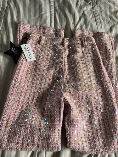 Stella 88 Girls 8-16 Pants Pink Blush Size Large Sequins Tweed Flare Party BNWT - Picture 3 of 5