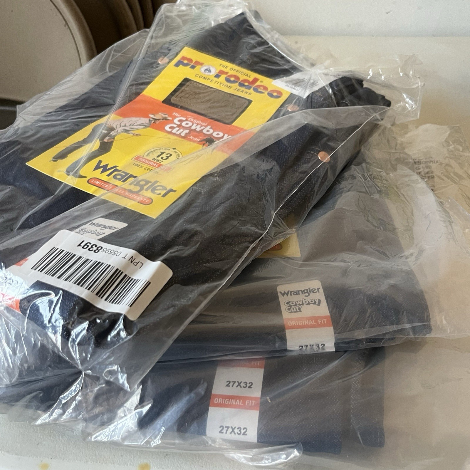 LOT OF 3 Men's Rigid Wrangler Cowboy Cut 13MWZ Original Fit Jeans - Rigid Indigo thumbnail 3