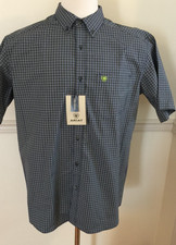 NWT Men ARIAT PRO Short Sleeve S/S Button Shirt 10058940 Caspian Blue Navy Plaid