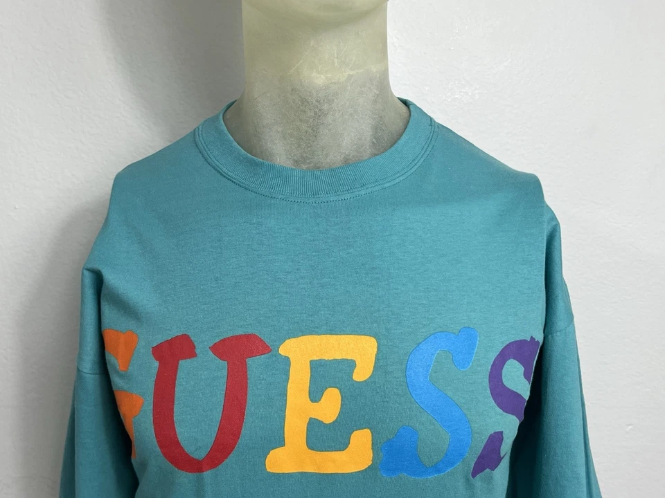 Camiseta masculina gráfica vintage anos 80 GUESS tamanho marca OSFA soletra ponto único EUA - Imagem 4 de 4