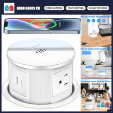 Pop Up Outlet with 15W Wireless Charger, 4 AC Plugs, USB-A  USB-C, Desk Power G