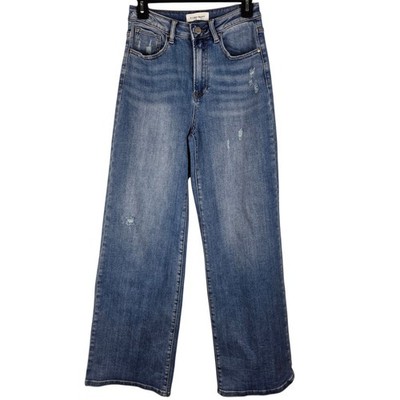 Risen Wide Leg High Rise Jeans Womens 5/27 Distressed Light Wash Stretch Denim