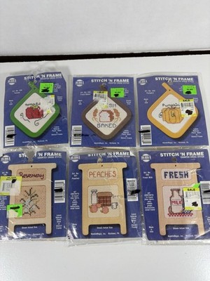 NeedleMagic Cross Stitch 'N Frame Kit Lot of 6 Milk Peaches Pumpkin Tomato