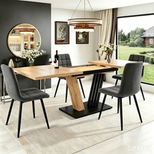 Extendable Dining Table and 4 Chairs Set, 120-160 cm Table w/ Grey Velvet Chairs