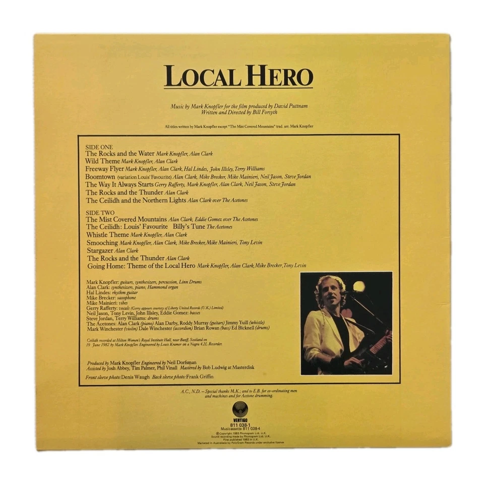 MARK KNOPFLER (DIRE STRAITS) "Local Hero" 1993 SOUNDTRACK LP w/HYPE STICKER - Image 2 of 4