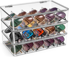 Sunglasses Organizer - Plastic Stackable Eyeglass Case Storage Organizer for Mul