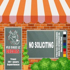 No Soliciting Vinyl Decal Sticker Business Sign 8 in x 2 in 9 Color Options