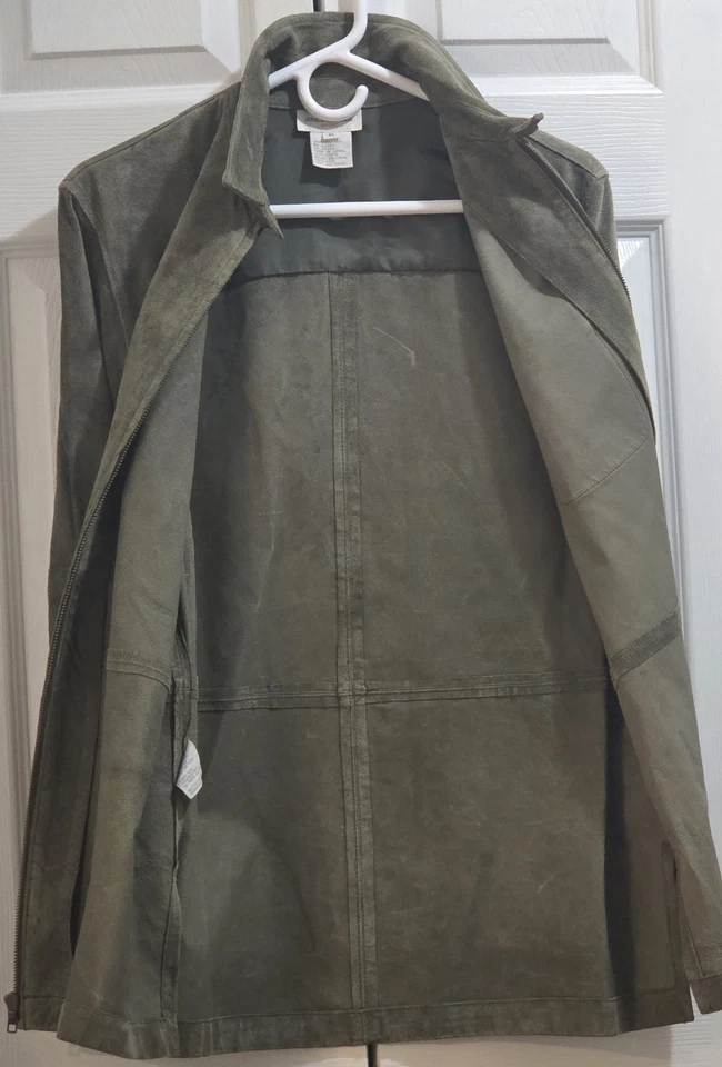 Jones York Sport Y2K Suede Zip Jacket – 100% Leather, Trendy Moss Green, Medium - Image 4 of 4