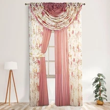 YHSF Curtains Laura Collection 4 Panel Set, 84 Inches Long With Valances & Beads