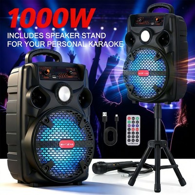 8'' Portable Bluetooth Speaker Heavy Bass Subwoofer Party Sound System With Mic