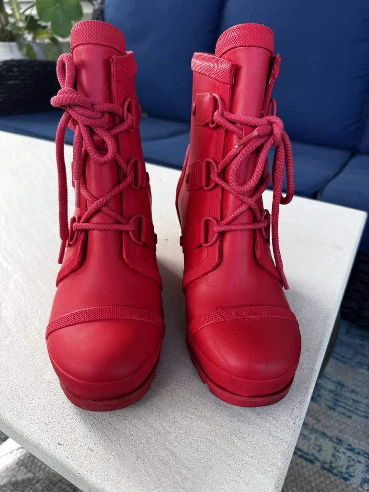 Botines Sorel Joan Rain Wedge II Rojo Dalia Impermeable Talla 7 Foto 4 de 4