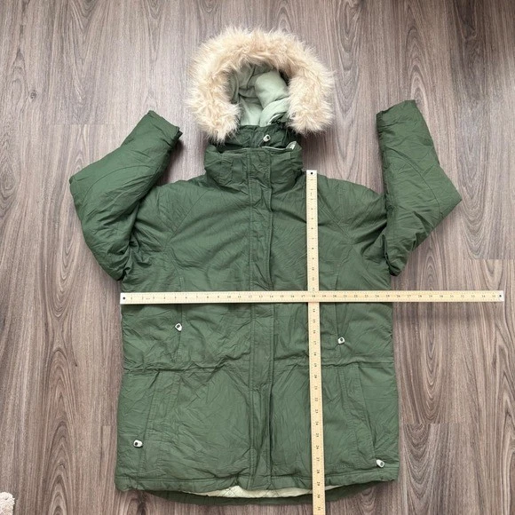 LLBean XL Down Insulated Parka Jacket Hooded Fur Trim Green Water Resistant - Image 4 of 4