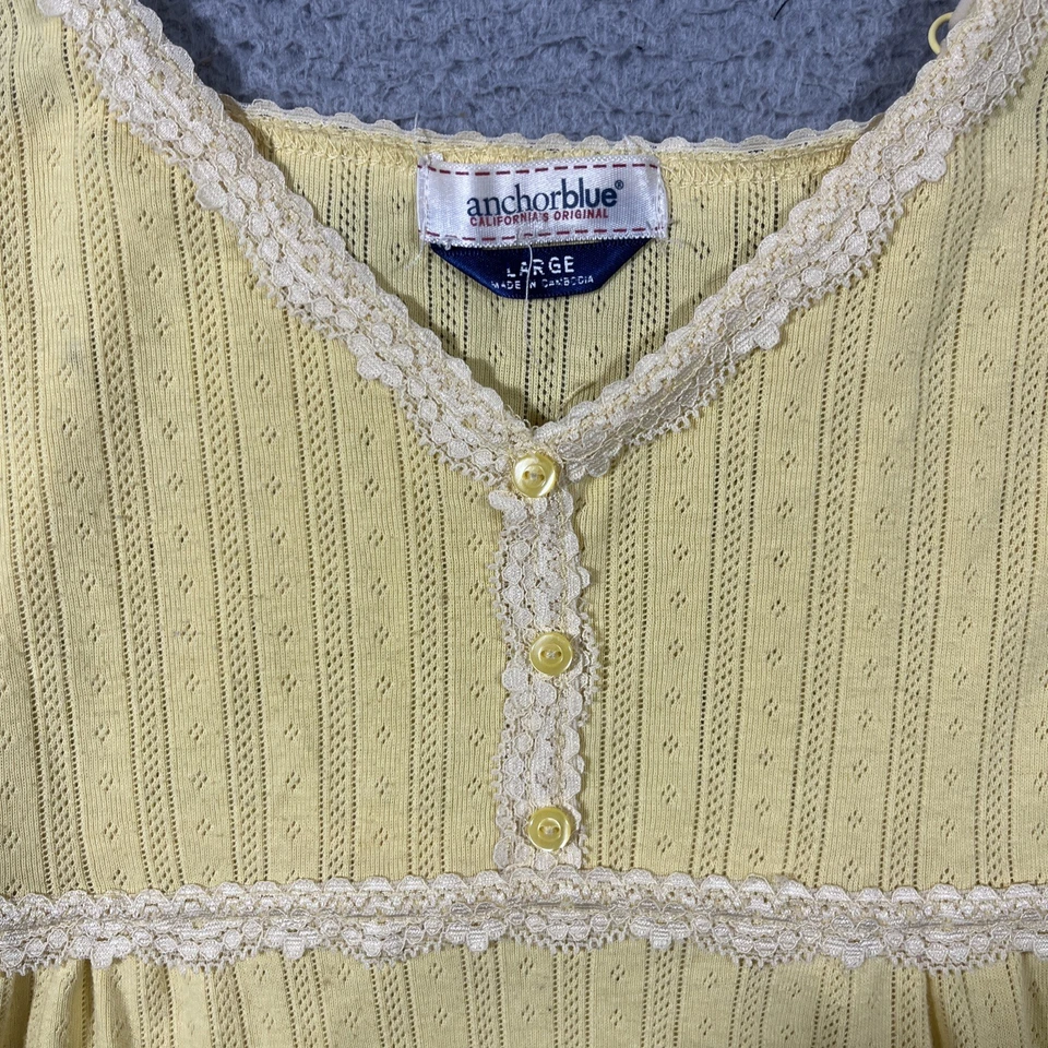 Camiseta sin mangas Y2K azul ancla para mujer L Babydoll encaje botón coqueta amarilla Foto 2 de 4