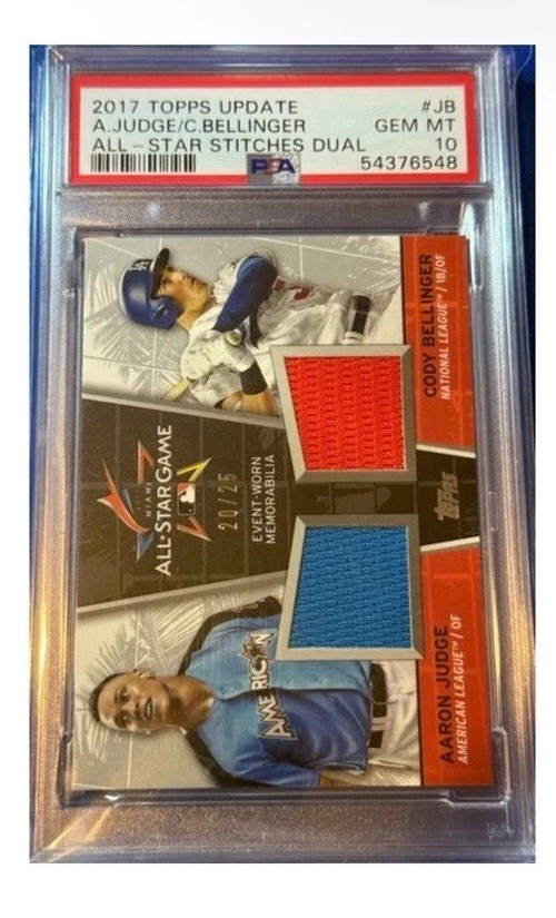 2017 TOPPS UPDATE ALLSTAR STITCHES DUAL AARON JUDGE CODY BELLINGER /25 PSA 10 RC